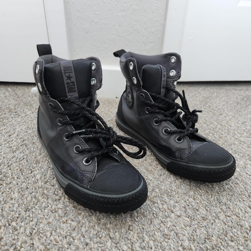 Faux leather converse high top sneakers